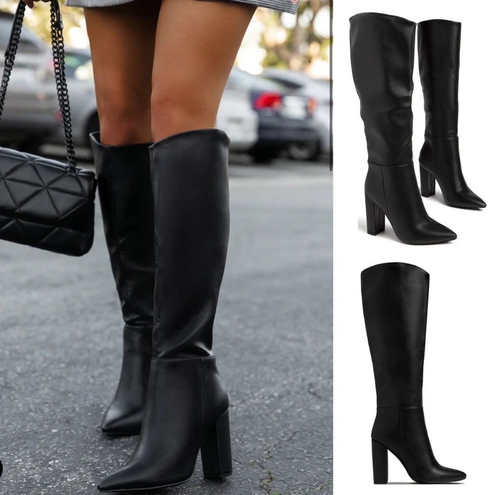 Woman’s below knee faux leather HEEL OFF-WHITE BOOTS - Picture 6 of 6
